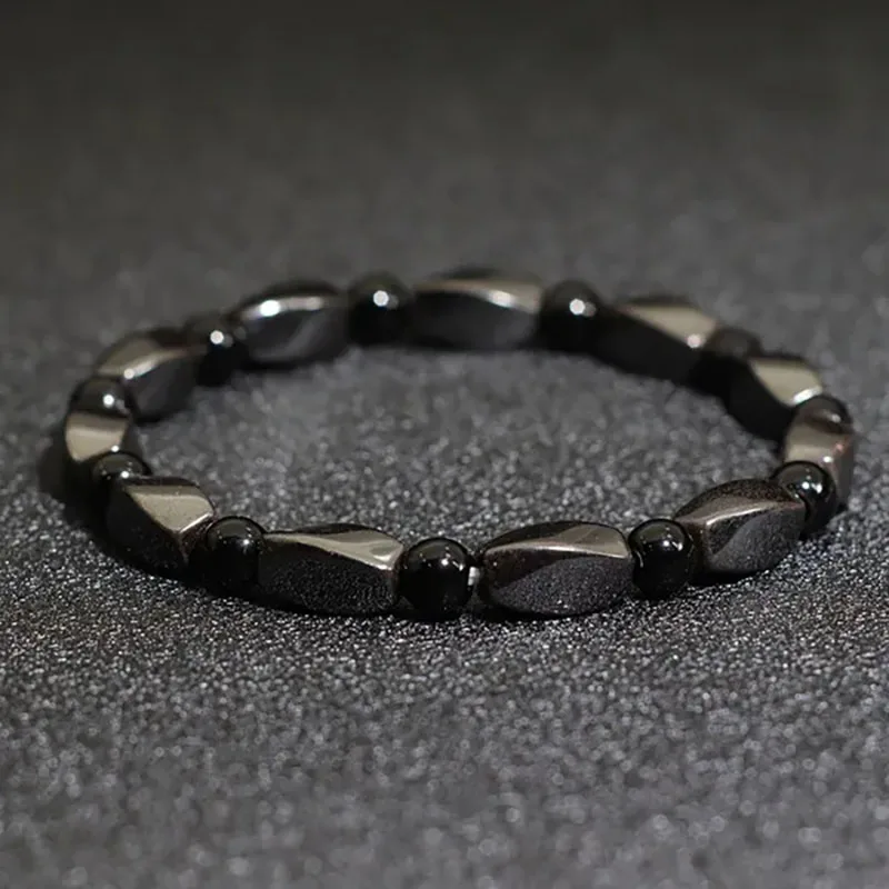 Hematite Stone Men Bracelet Set Luxury Zirconia Strand