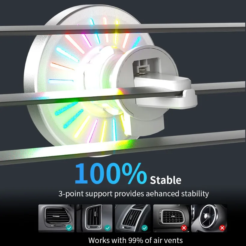 Magnetic Wireless Car Charger with RGB Lighting and Air Vent Mount