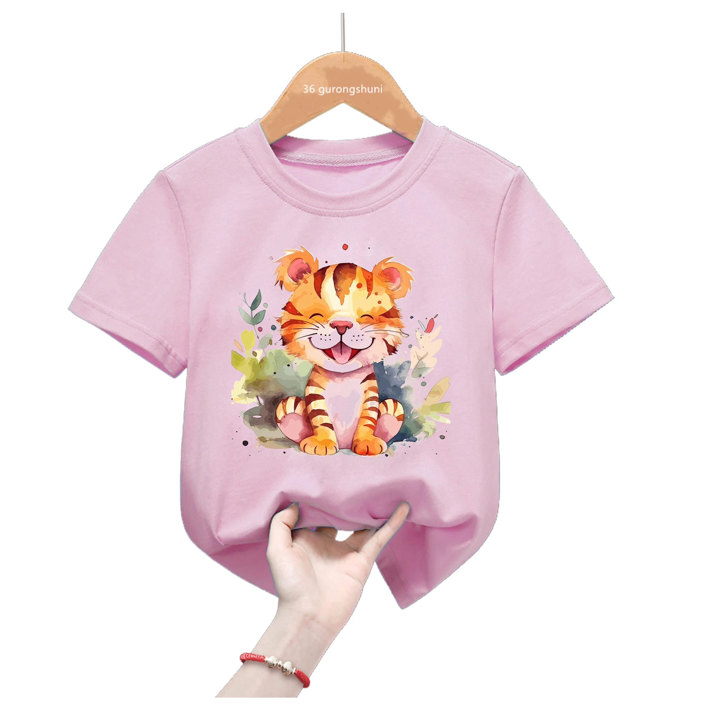 Camiseta Infantil Con Estampado De Tigre Colorido - Tejido Ligero, Manga Corta, Corte Clásico Para Niños