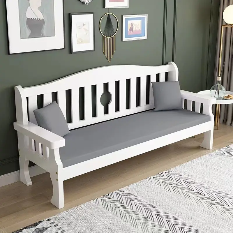 

Style Solid Wood Sofa Combination Small Apartment Living Room Simple Three-Seat Wooden Backrest Bench Rental Room Delivery