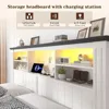 EnHomee Queen Bed Frame with Headboard and Storage, 4 Drawers & LED & USB Bed Frame Queen Size with Storage Farmhouse, Built in 4