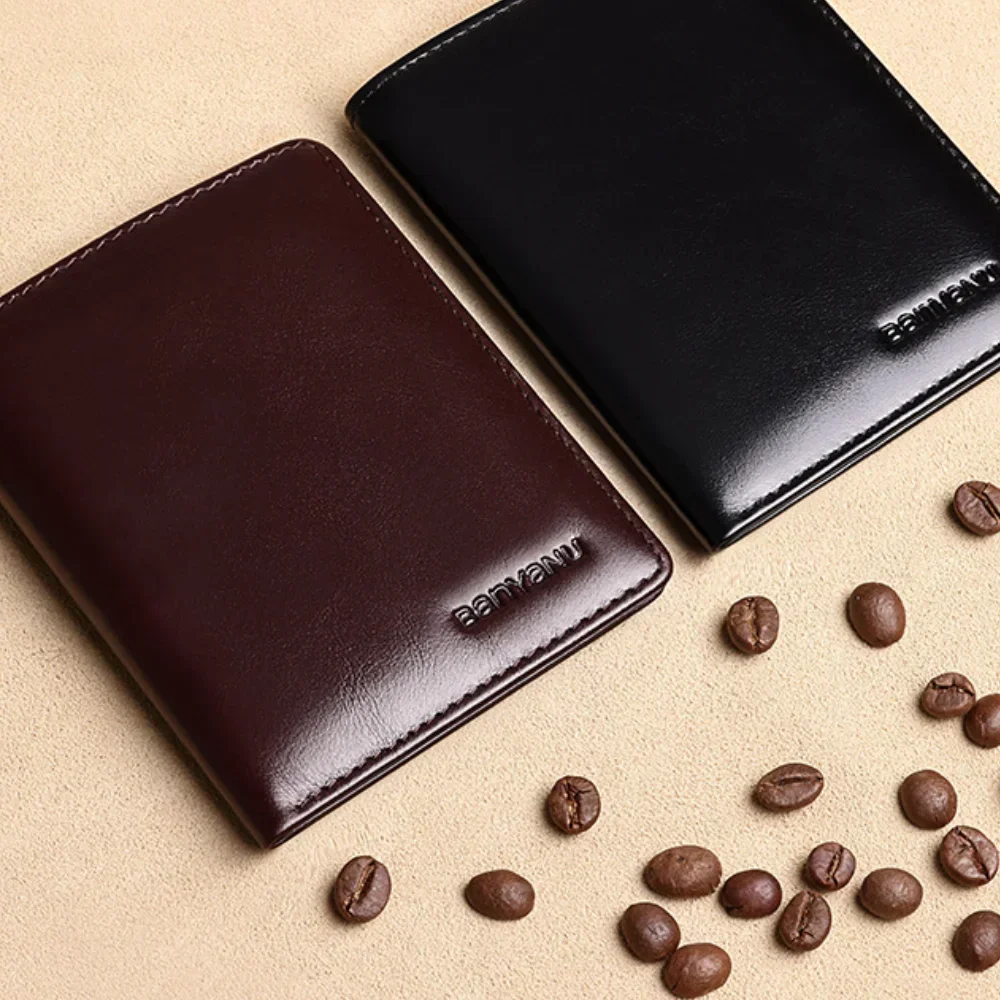 Premium Genuine Leather RFID Slim Vertical Wallet for Men - Minimalist Black/Card Holder
