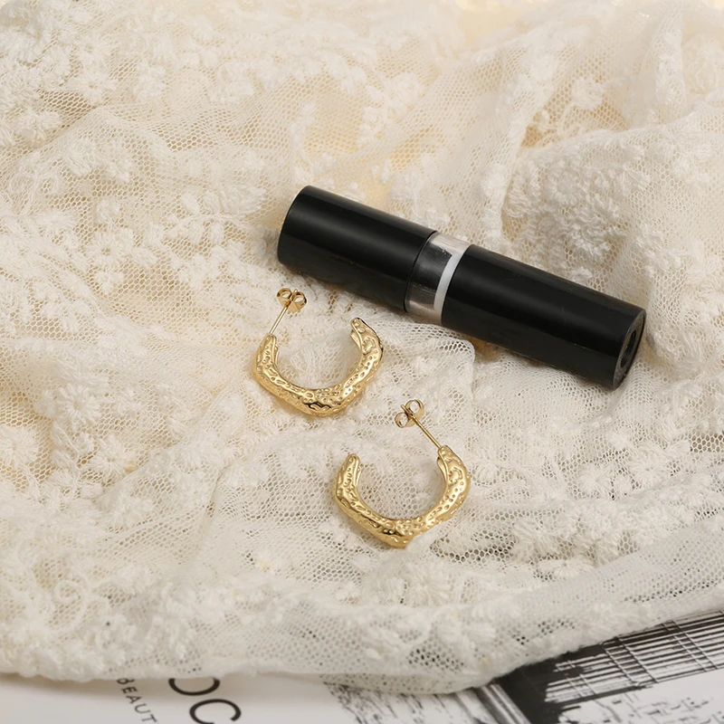 

Stainless Steel Vintage Irregular C Shape Studs Earrings For Women Luxury Couple Korean Accessories Western Piercing Jewelry