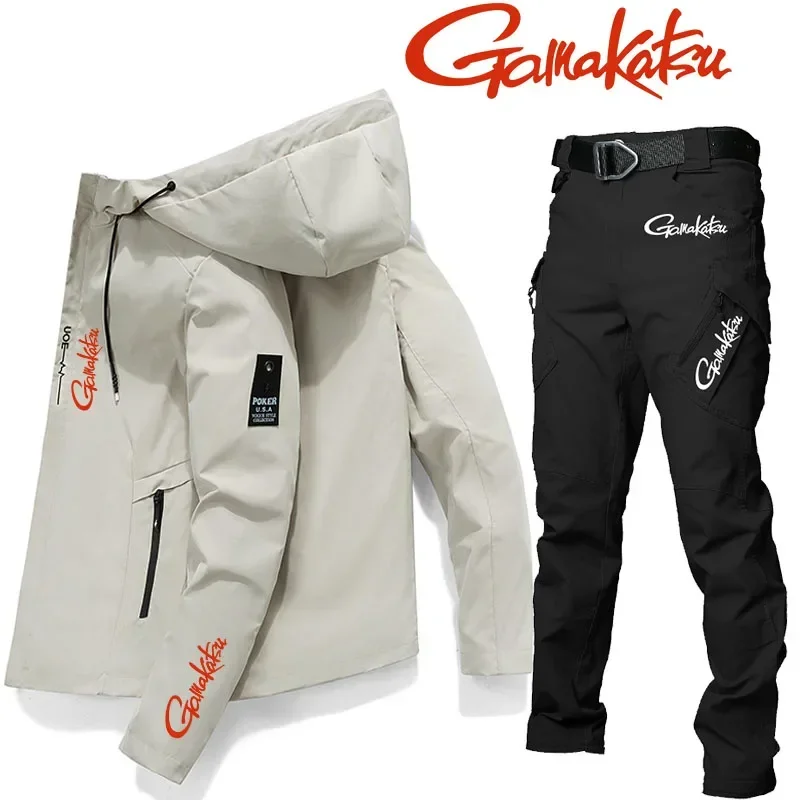 Outdoor Hooded Jacket Men, Casual Coat, Solid Sports Coat, Breathable Quick Drying Pants, Fishing Suit, Autumn, Winter, 2023