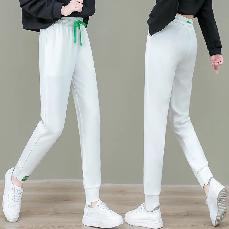Spring and Autumn Women's Solid Colors High Waist Elastic Loose Straight Pants Plus Size Pockets Casual Sports Trousers