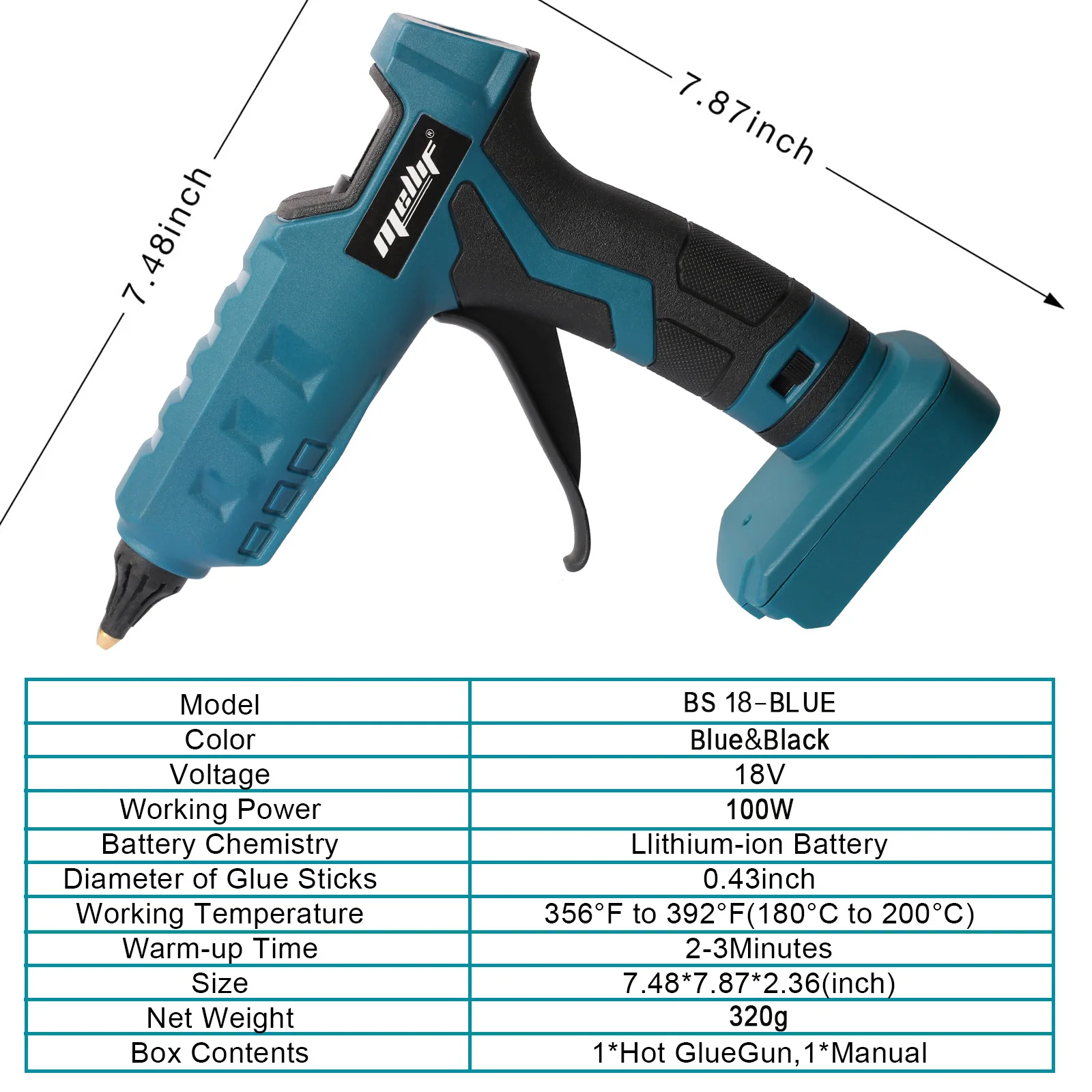 Cordless Glue Gun for Bosch 18V Battery GBA/GBA ProCORE Hot Glue Gun Full Size 11mm Stick for DIY Crafting Christmas(NO BATTERY) Hot Glue Gun Cordless Glue Gun