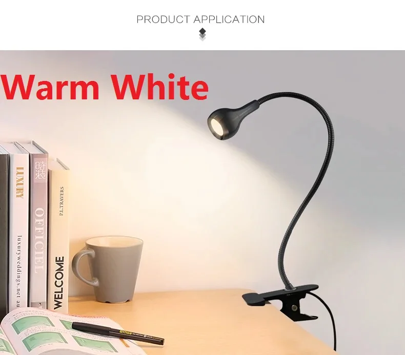 USB LED Reading Book Light Table Lamp Flexible Night Lights For Bedroom Bedside LED Desk Lamp With Clip Holder Luminaria