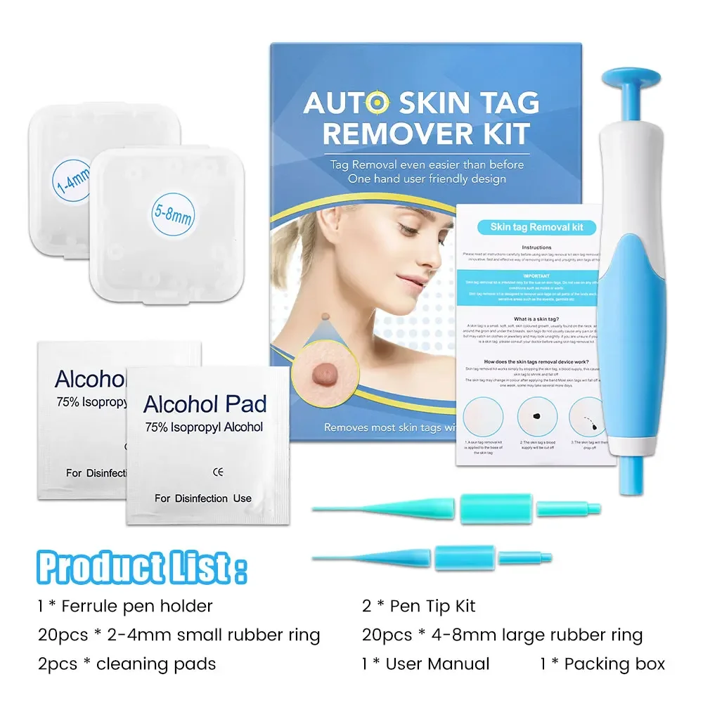 Auto Skin Tag Removal Tool Kit Skin Label Mole Acne Wart Removal Pen Cleansing Swabs Facial Care