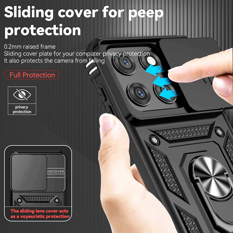 Matte Finish Stand Ring Case with Slide Camera Protector and Military-Grade Durability