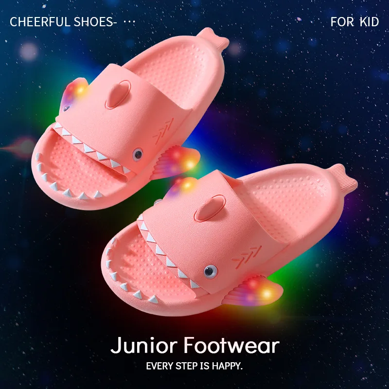 

Children's Casual LED Luminous Slippers For Boys Soft Shoes With Lights Cartoon Shark Slippers Sandals Kids Girls Glowing Shoes