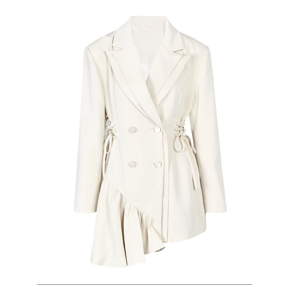 Off White Elegant Women Blazer Suit Prom Dress Double Neck Haute Couture Giacca Blazer Con Lacci In Vita Irregolare In Stock