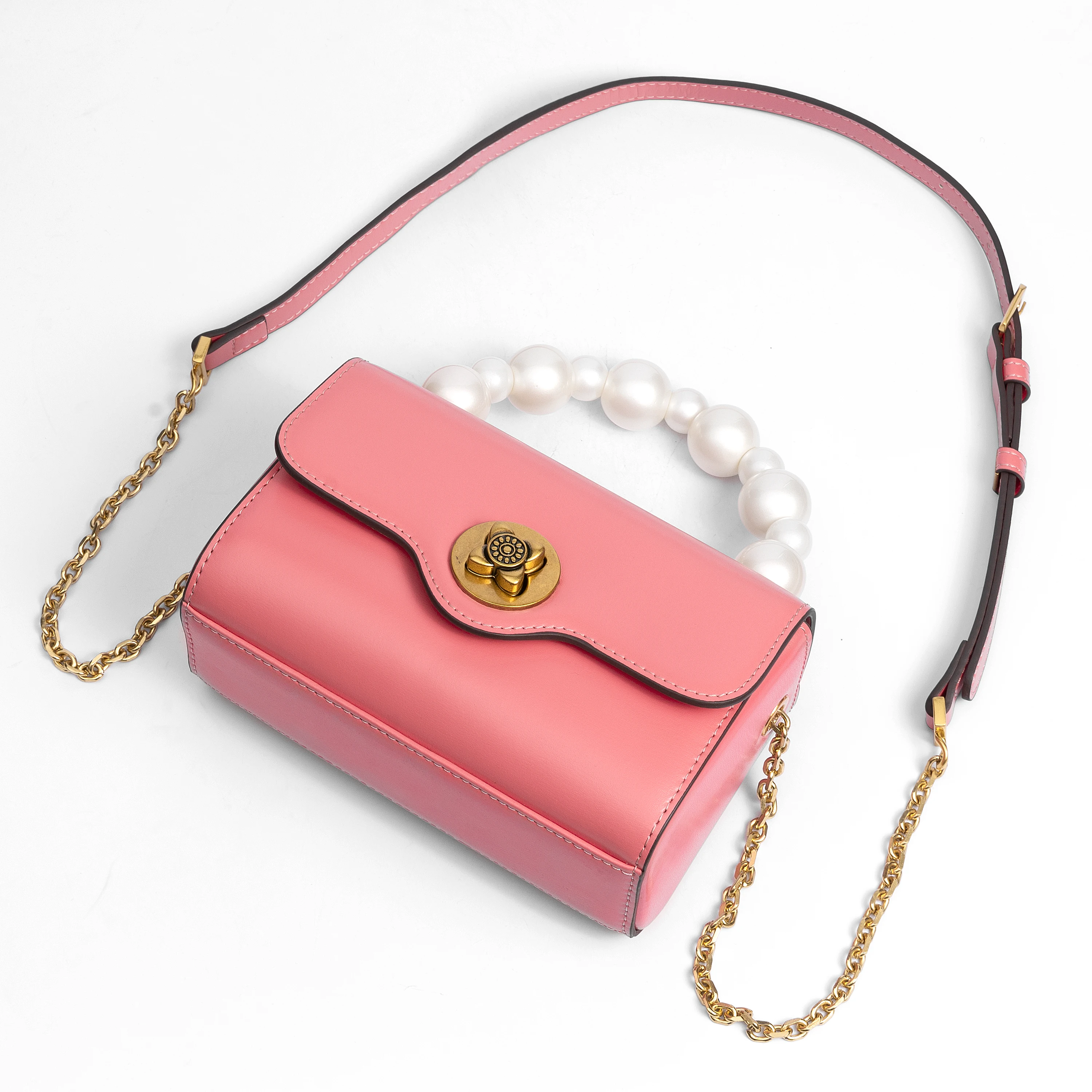 Lady Luxury Tote Bag Retro Tofu Small Square Beads Shoulder Bag Messenger Female Cowhide Leather Flap Handbag 2022