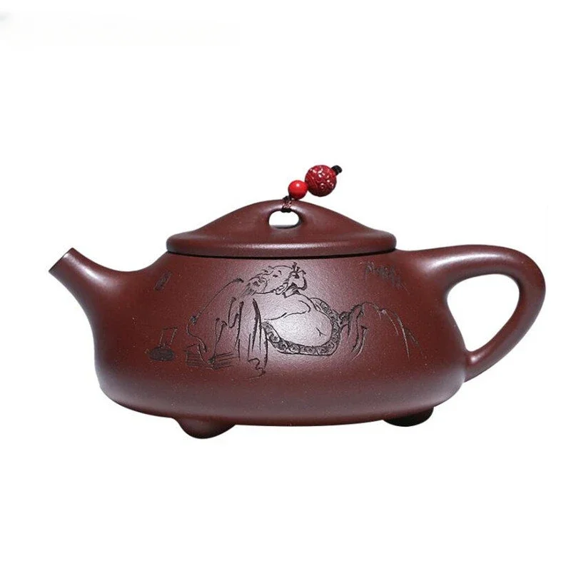 

170ml Chinese Yixing Purple Clay Teapots Famous Artists Handmade Stone Scoop Tea Pot Beauty Kettle Authentic Zisha Tea Set