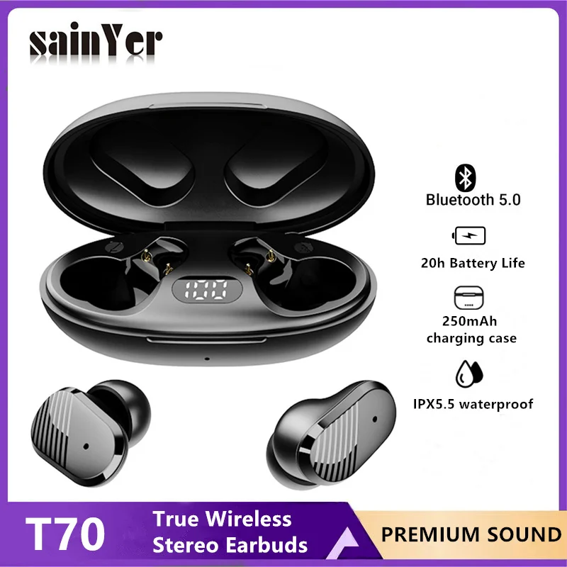 

Sainyer Bluetooth Headphone Wireless Earphone Stereo Headset sportEarbuds microphone with charging box forsmartphone TWS
