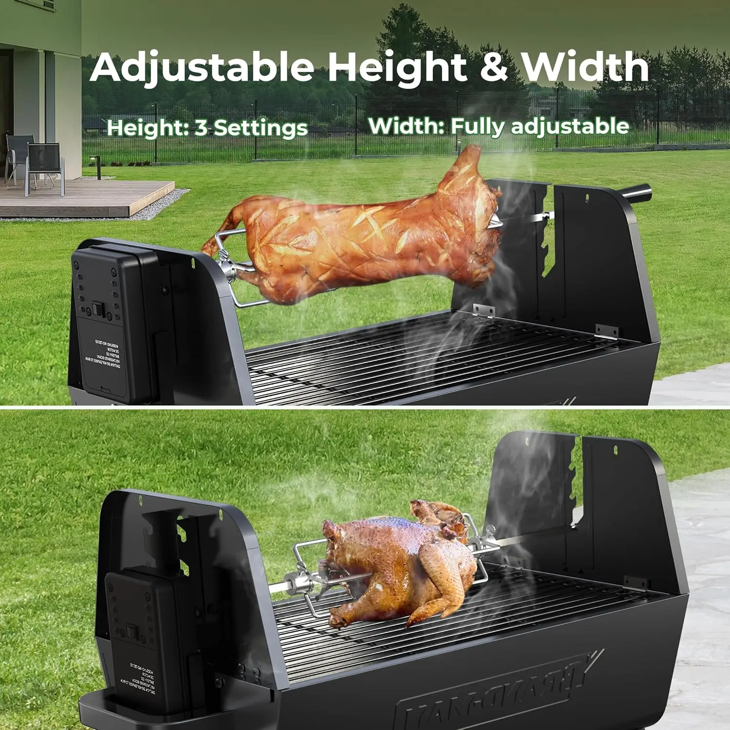 2 in 1 Barbecue Grill with Rotisserie Grill Kit, Portable Folding Outdoor Charcoal Grill, Stainless Steel Spit Roaster 4