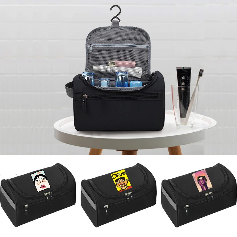 

2023 MakeUp Wash Pouch Women's Travel Toiletry Bag Hook Up Cosmetic Bags Men Zipper Handbag Make Up Case Funny Print Organizer