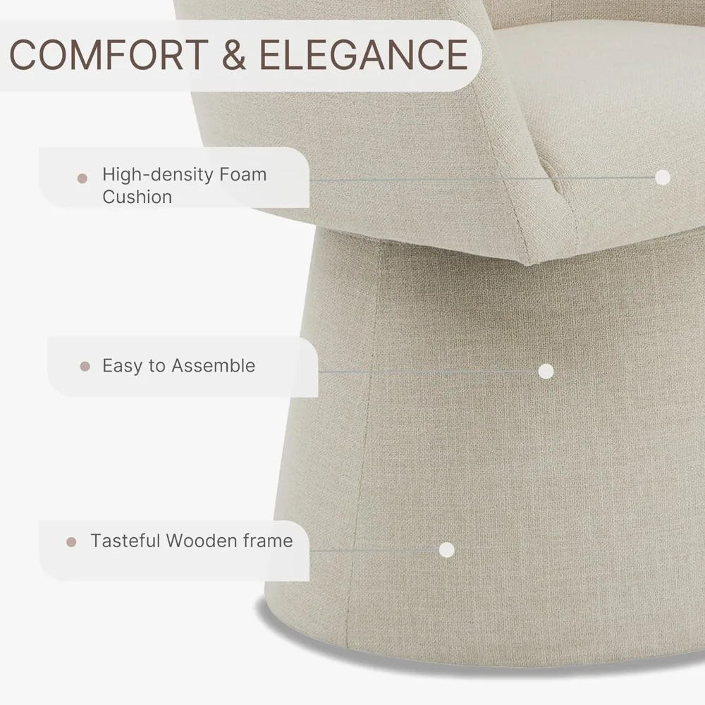 Modern Swivel Dining Chair 360° Rotation Linen Fabric Armchair for Living Room Bedroom Office