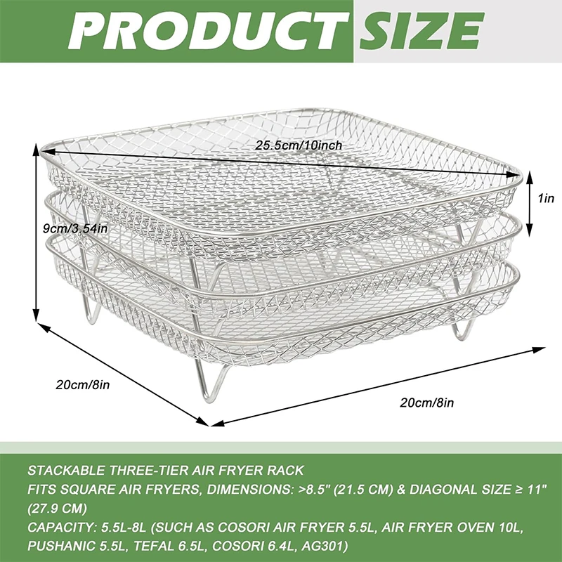 Stackable 3-Layer Stainless Steel Air Fryer Rack Cooking Tool