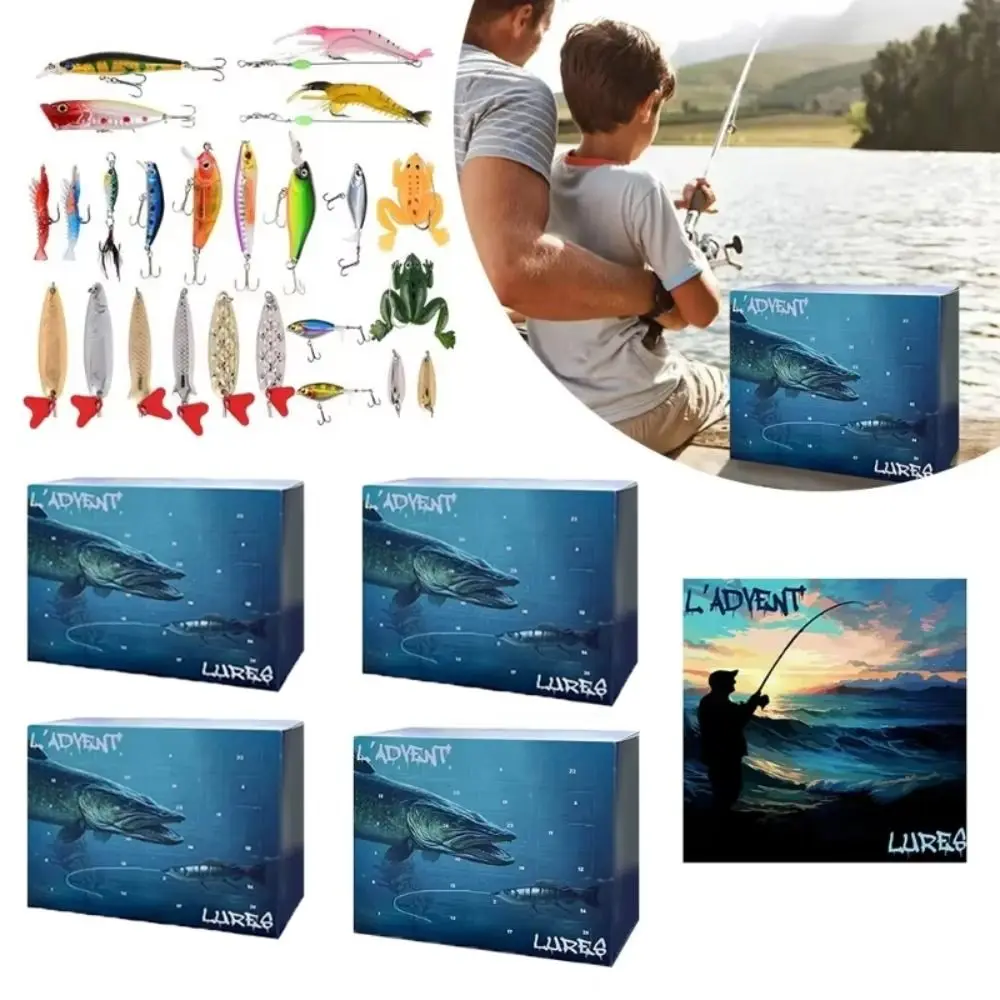 Practical Tackle Fishing Advent Calendar Realistic 24 Days Countdown Fishing Lure Calendar Fishing Gear Fishing Tackle Set Men