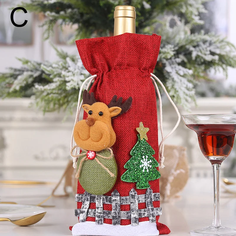 Description Picture 6 of itemChristmas Wine Bottle Covers Bag Cartoon Snowman Santa Claus Champagne Bottle Cover Home Xmas New Year Table Decorations