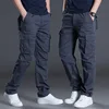 2024 New Large Pocket Loose Overalls Men's Outdoor Sports Jogging Tactical Pants Elastic Waist Pure Cotton Casual Work Pants 1