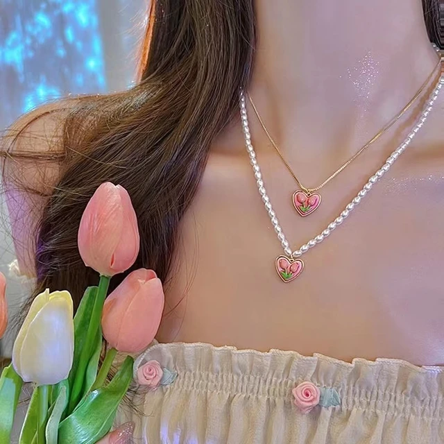 Handmade Y2k Strawberry Ribbon Necklace Coquette Style Pearl Necklace -  Necklace - AliExpress