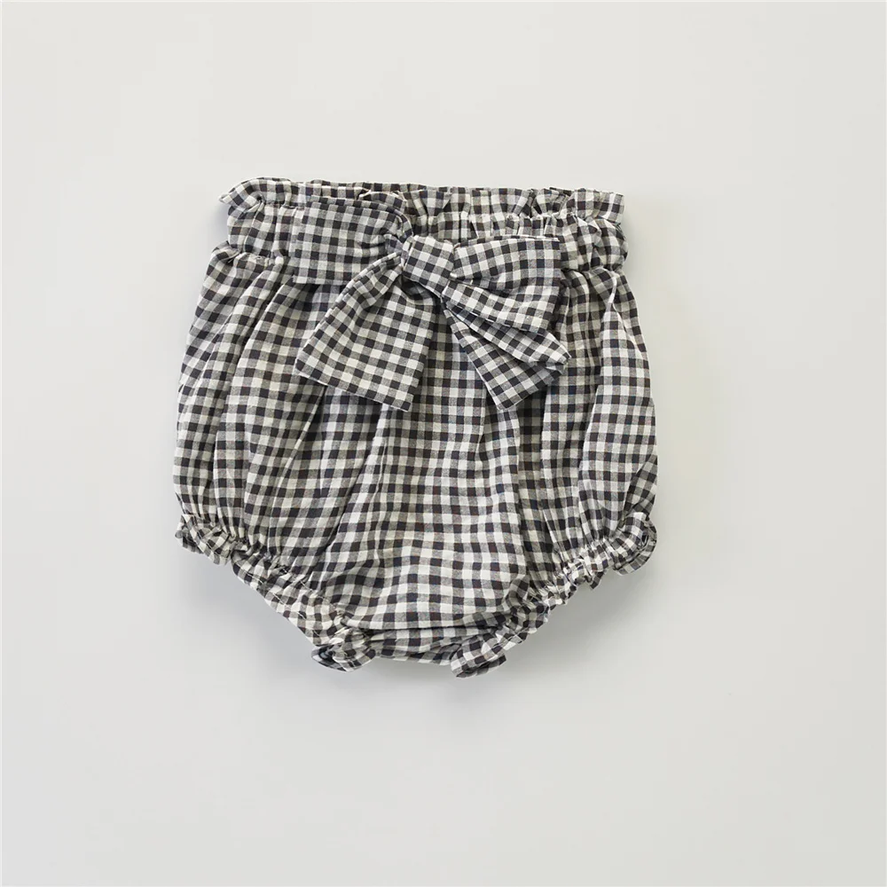 3 Months-4 Years Baby Girls Plaid Bow Ruffle Ruched Stretchy Shorts High Waist Briefs Toddler Kids e Pants Clothes Summer