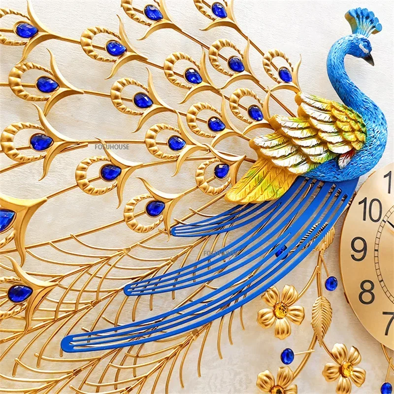 Modern Creative Wall Clock Wall  Peacock Clock Wall Clock Living Room Decoration Home Decor European Light Luxury Silent Clocks 4