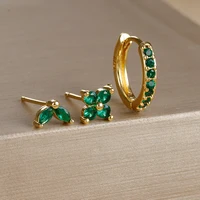 3PCS Stainless Steel Gold Color Circle Hoop Earrings Set for Women Simple Zircon Flower Stud Earring Cartilage Piercing Jewelry - Image 3