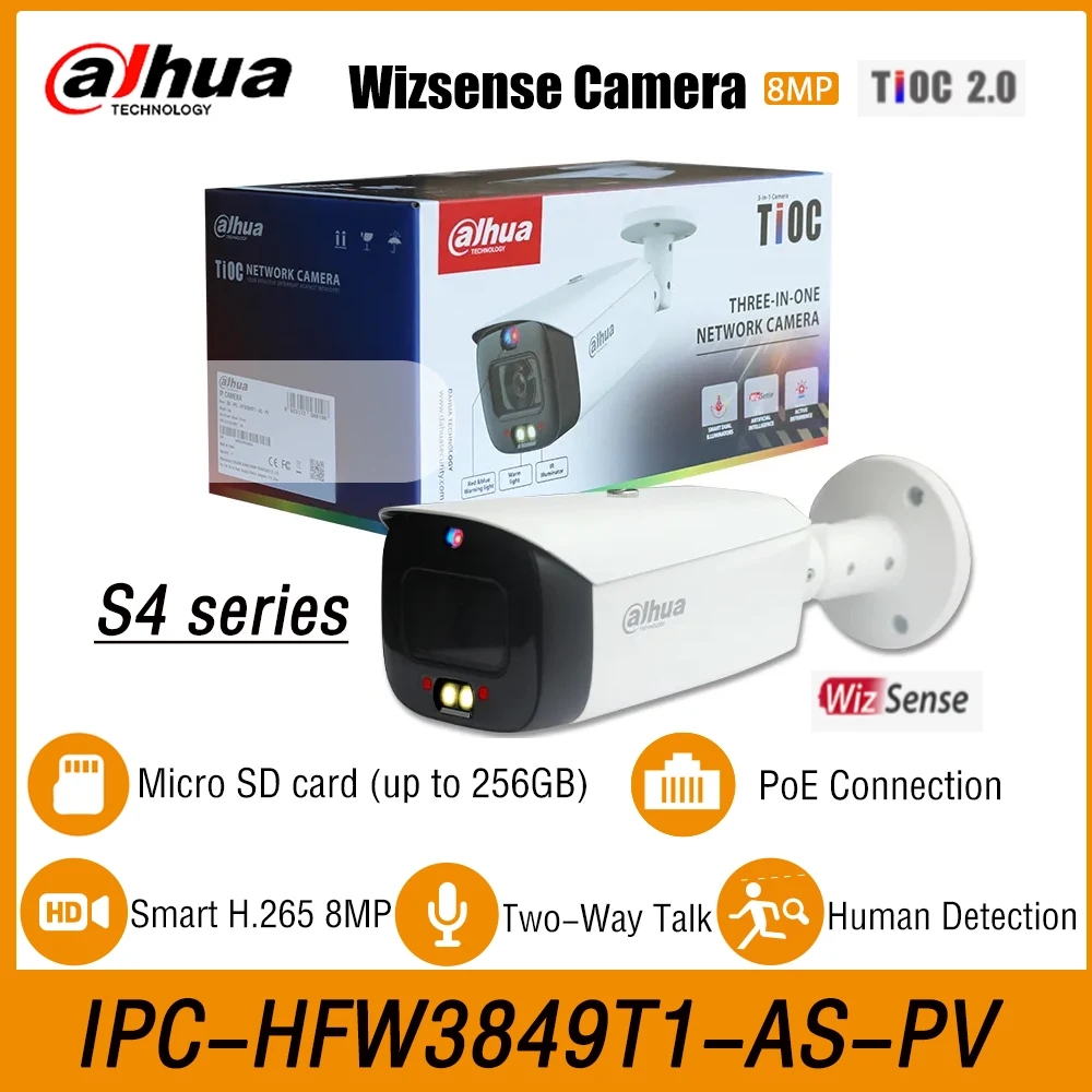 

Dahua IPC-HFW3849T1-AS-PV 8MP 4K Smart Dual Light Active Deterrence Bullet WizSense Network PoE Camera Two-Way Talk S4 TIOC 2.0