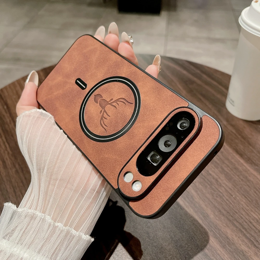 Cartoon Deer Leather Case with Wristband and Wireless Charger Cover