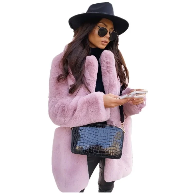 Faux Fur Coat Women Purple Long Sleeve Lapel Winter Coat 2023 New Fashion Temperament Office LadyWhite Fur Jackets Clothing Red