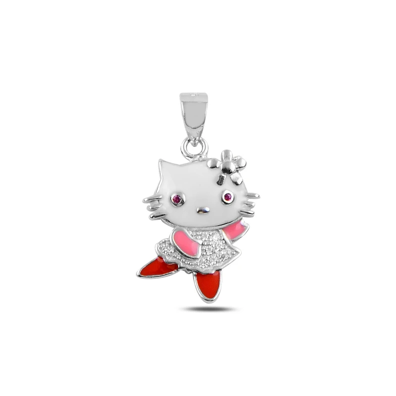 

Silver 925 Sterling Enamel & Zircon Stone Cat Pendant