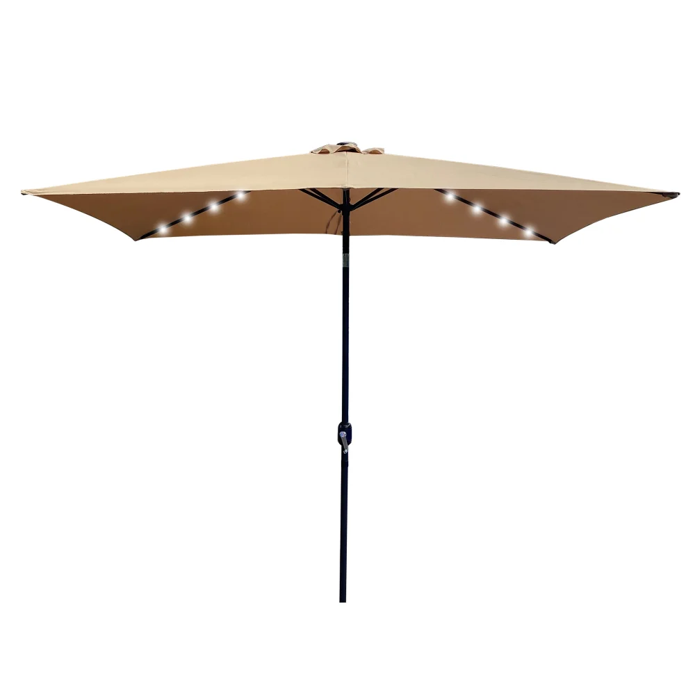 

10x6.5Ft Patio Umbrella Outdoor Garden Solar LED Lights Table Umbrella with Auto Tilt
