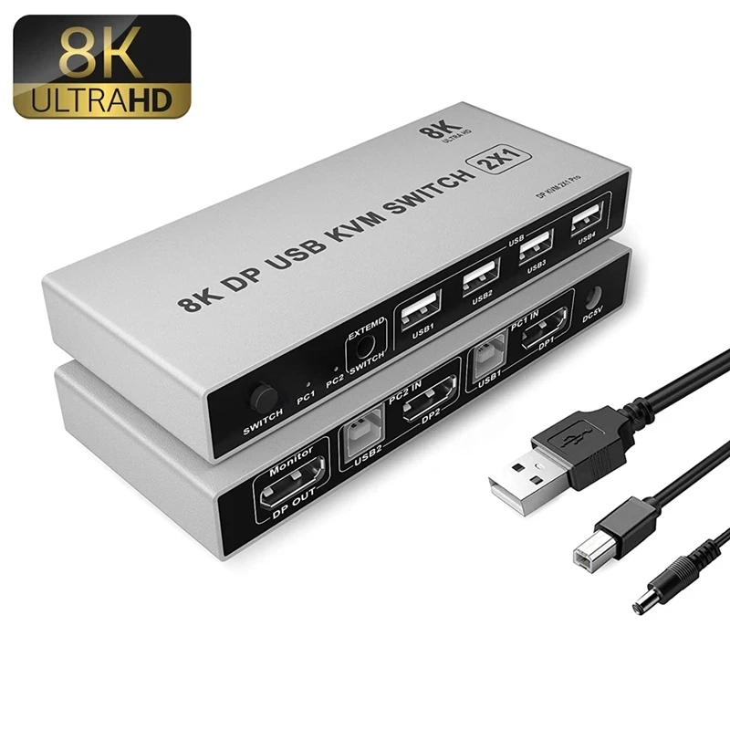 

KVM-Консоль 8K Displayport 2x1 8K 60 Гц DP USB KVM-Консоль 2 в 1 выход Displayport 1,4 переключатель KVM DP USB переключатель поделиться клавиатурой мышью