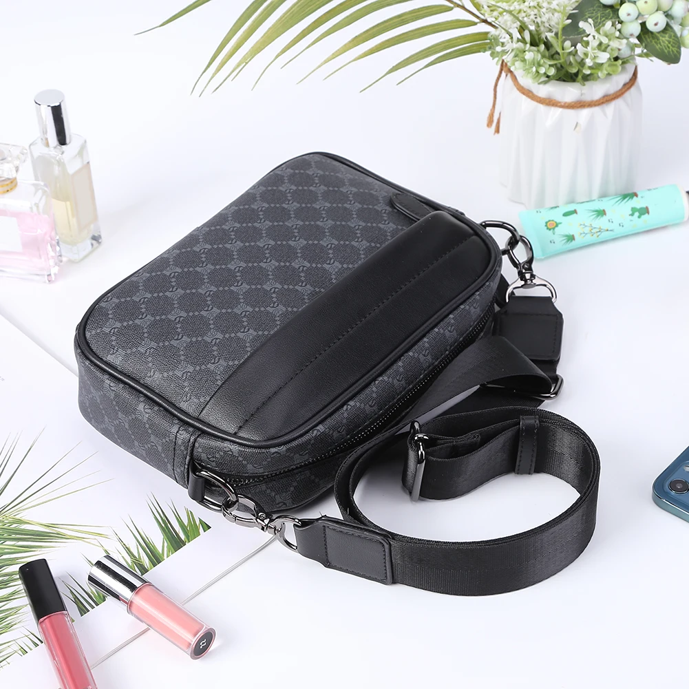 Leather Crossbody Satchel Classic Pattern Casual Business Men Shoulder Crossbody Bag Small Square Plaid Designer for Travel Work