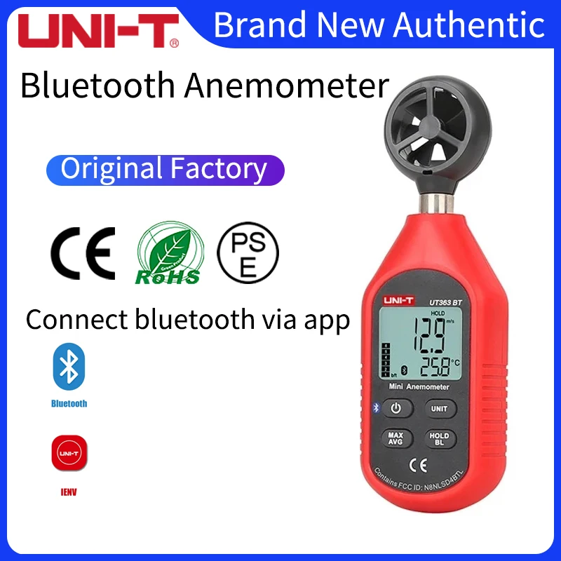 

Мини-анемометр UT363, UNI-T, 0,1 м/с, 30 м/с, UT363BT