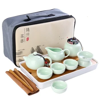 Personalizza il set di teiera portatile in ceramica cinese Kung Fu Tazze da tè Gaiwan da viaggio all'aperto della cerimonia del tè Tazza da tè Regali raffinati 1