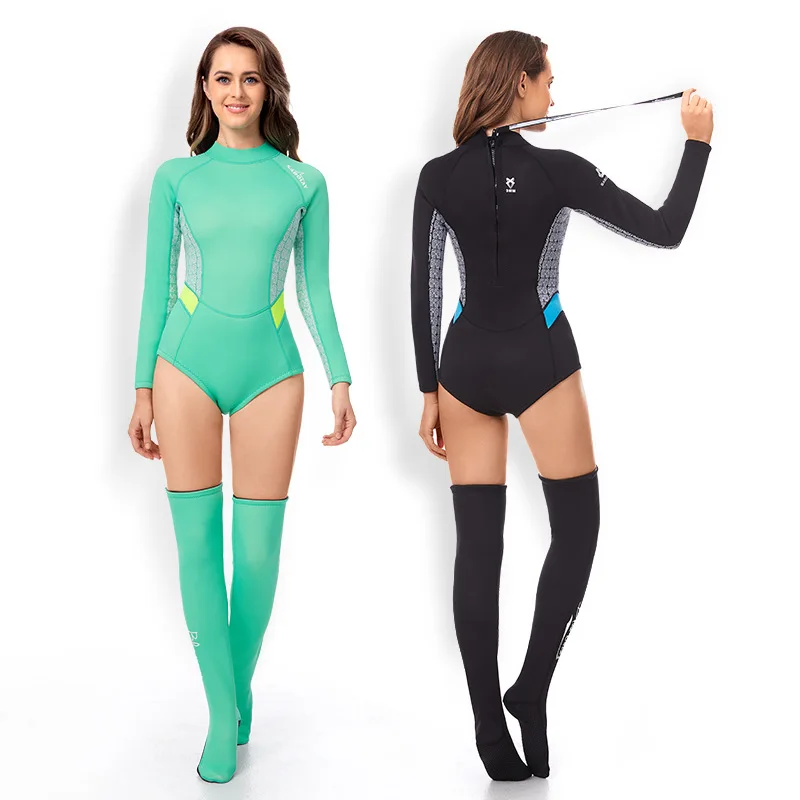 2MM Neoprene Wetsuit Women Diving Stocking Long Sleeve Skin Diving Suit Sun-proof Surfing Snorkeling Swimwear