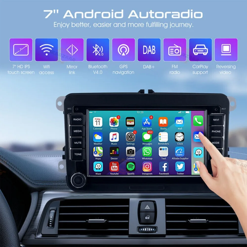 Dab + Android 12 7 "Head Unit Car Stereo Gps Sat Nav Per Vw Golf Mk5 Mk6 Jettatransporter T5.1 T6