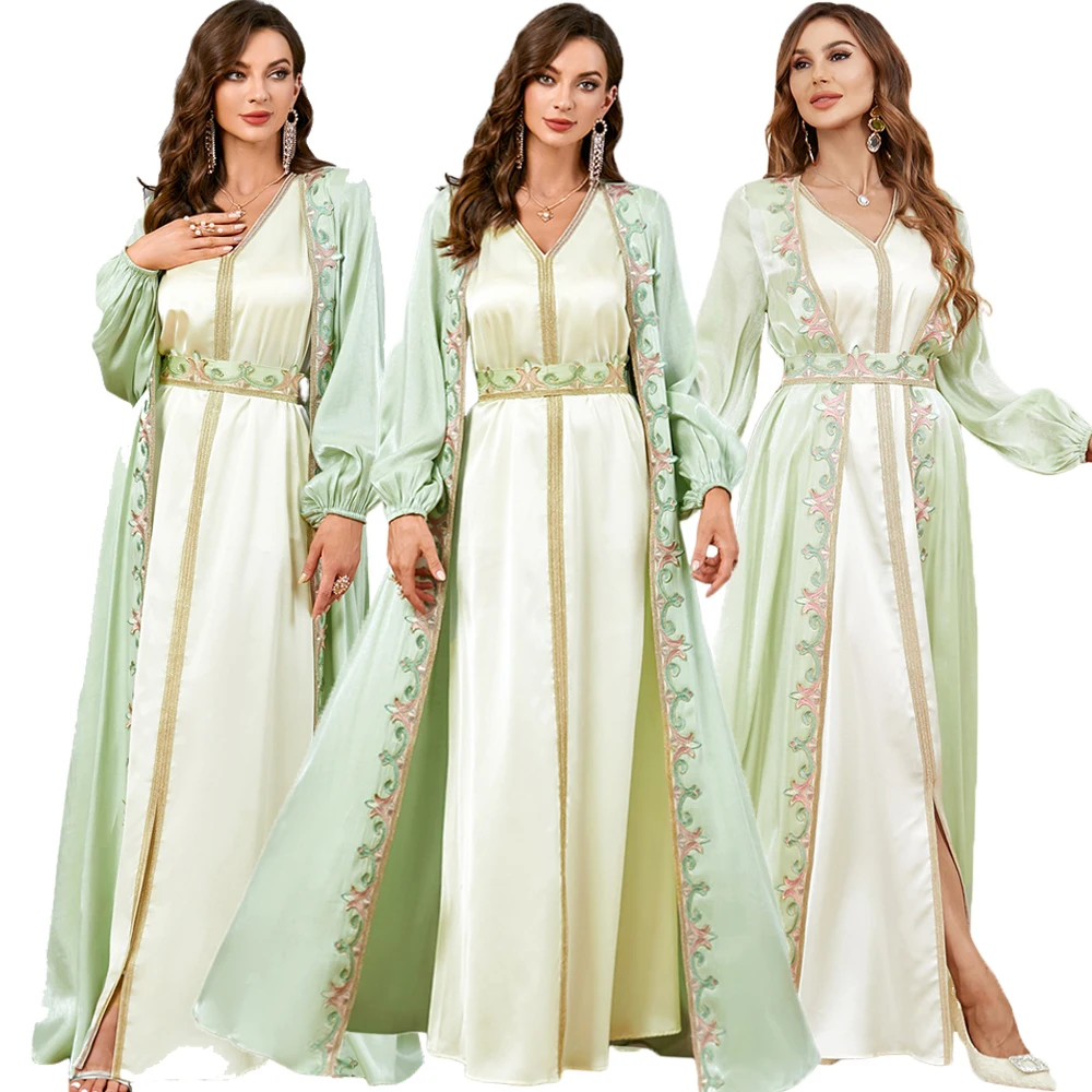 

Elegant Muslin 2 Piece Abaya Set for Women Dress Maxi A-line Party Dresses Kimono Saudi Arabic Dubai Kaftan Morocco Kaftan 2024