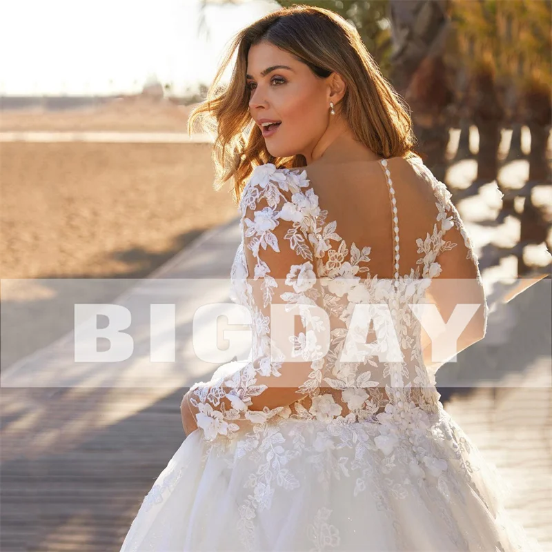 Robe de Mariée Trapèze Blanche en Dentelle, Grande Taille, Col en V, Manches sulf, Tulle, Dos aux, Patients, Balayage, Traîne, Élégante