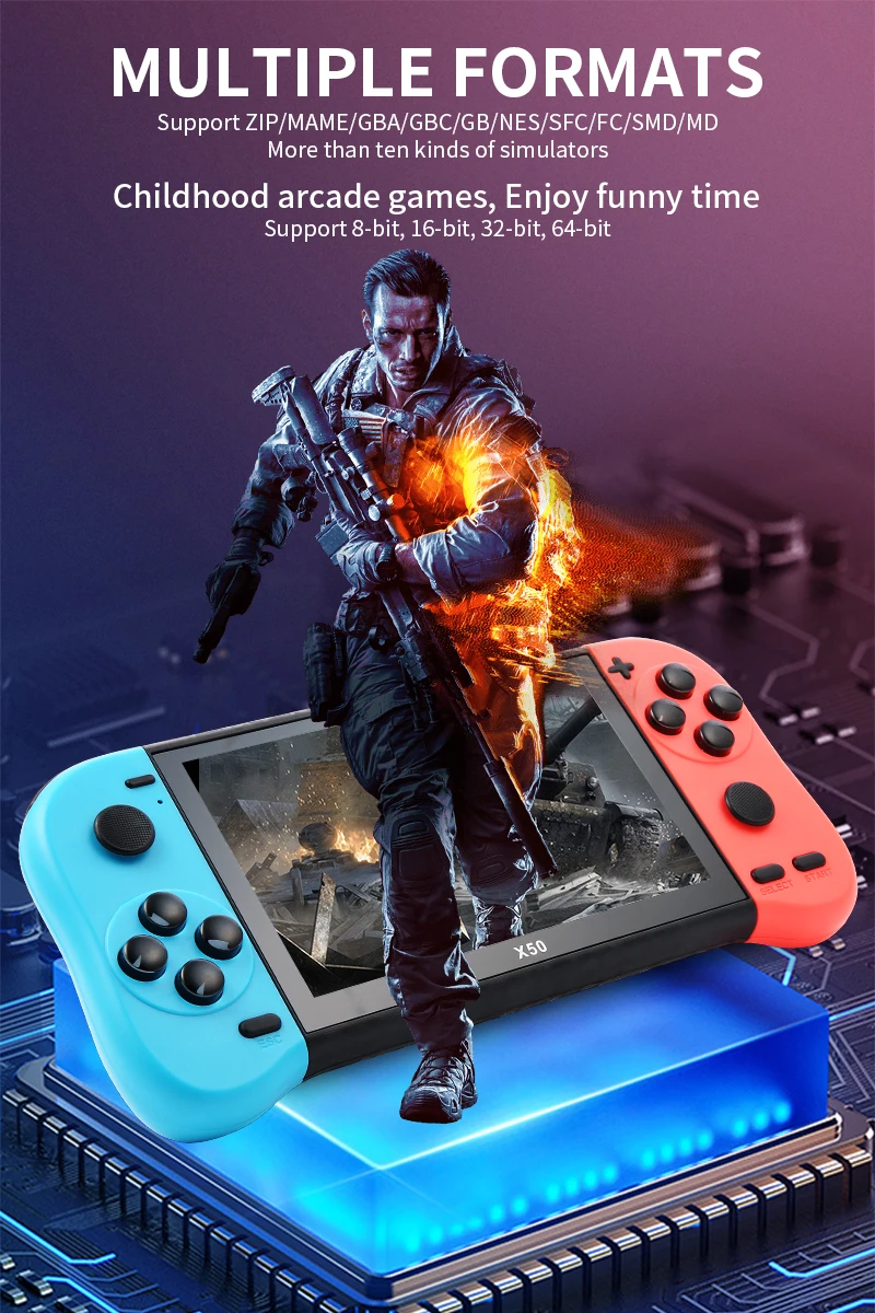 2022 X50 5.1 HD screen 64bit Video games supports multiple emulators ortable Handheld Retro Game Console Video Player tv output
