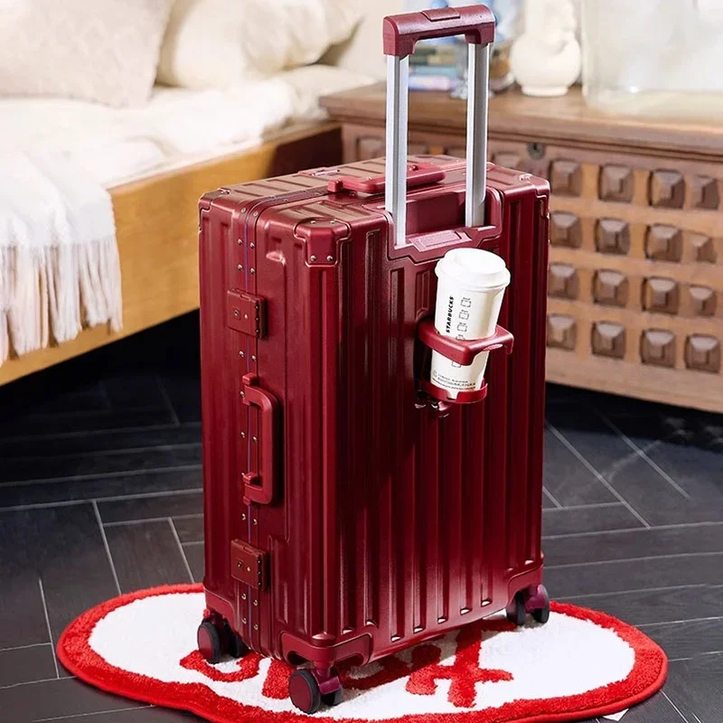 Red Wedding Suitcase with Cup Holder Wet & Dry Separation Aluminum Frame Trolley Case 20