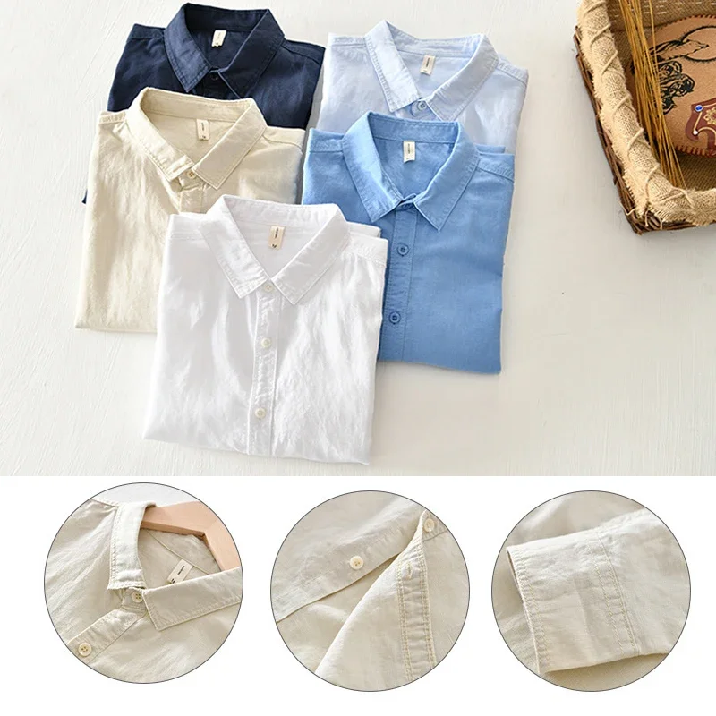 

Рубашка из 75% хлопка и 25% льна для мужчин, однотонная Повседневная рубашка с длинным рукавом, Высококачественная удобная для путешествий и улицы