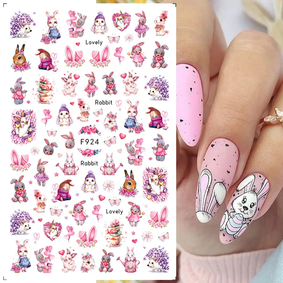 Easter Bunny Nail Stickers 3D Slider Valentine Manicure Accessories