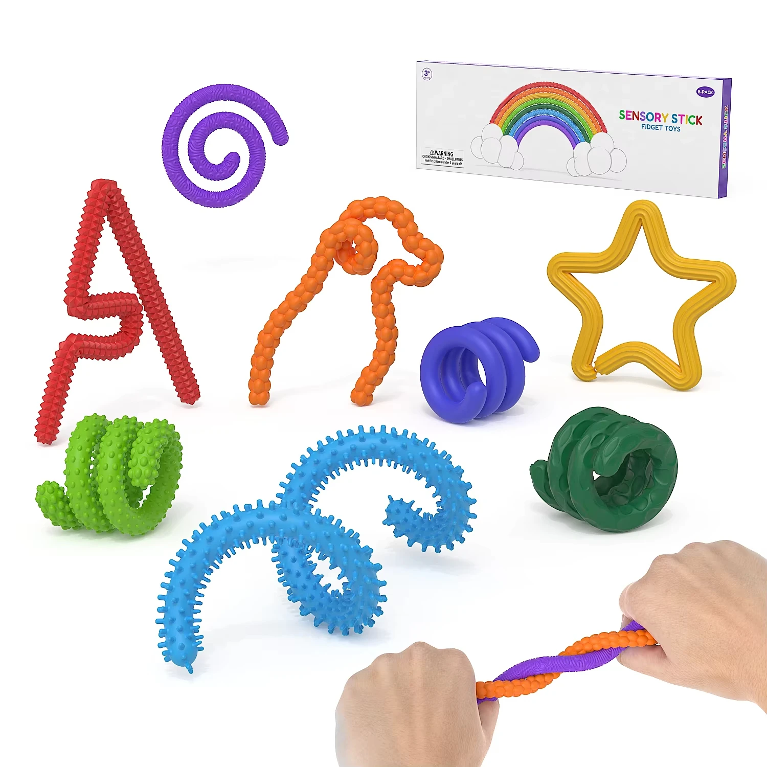8pcs EDC Fidget Sensory Sticks Toys Worry Balls Autism Calming Kid Adults Anxiety Relief Stress Sensory Toy Christmas Gifts