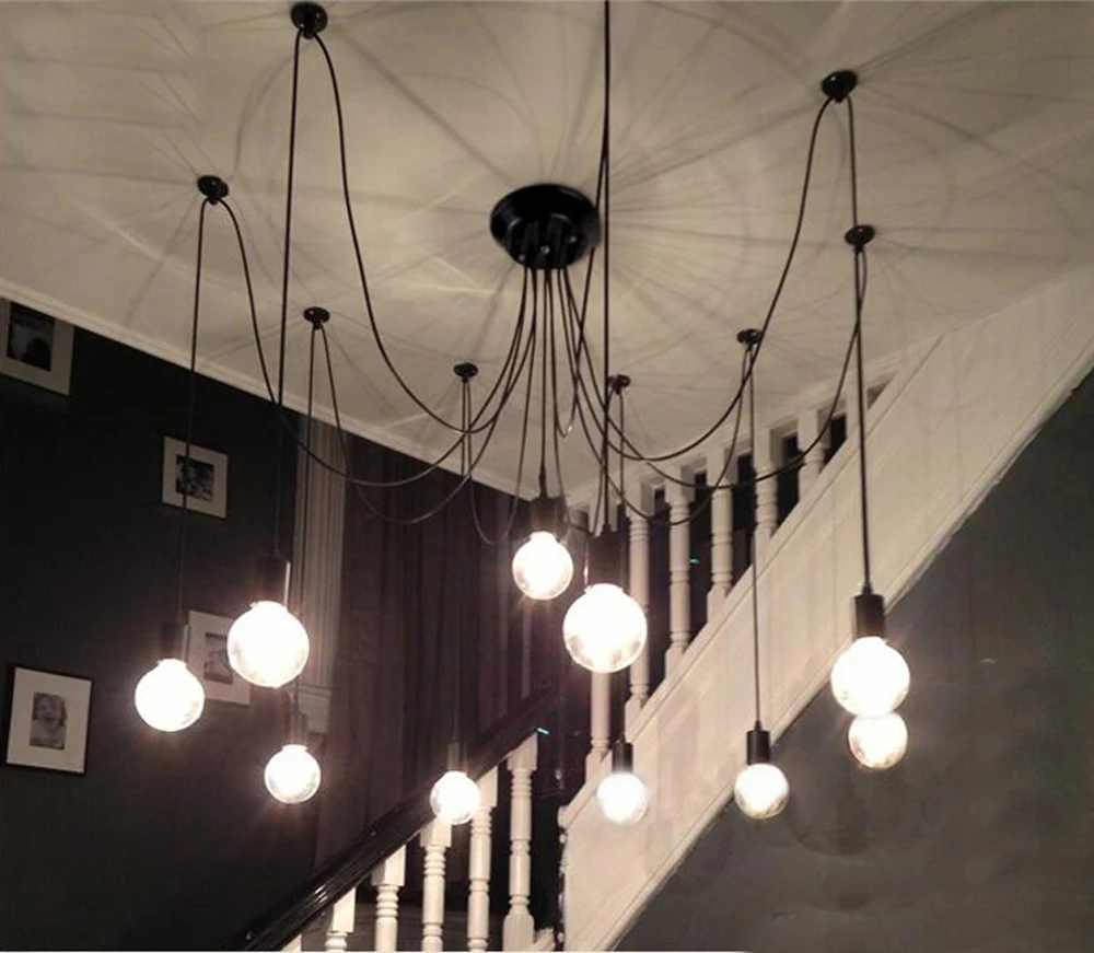 Vintage Retro Industrial Pendant Lamps Black Spider Chandelier E27 Edison bulb DIY Ceiling Light Hanging Lamp adjustable wire 4