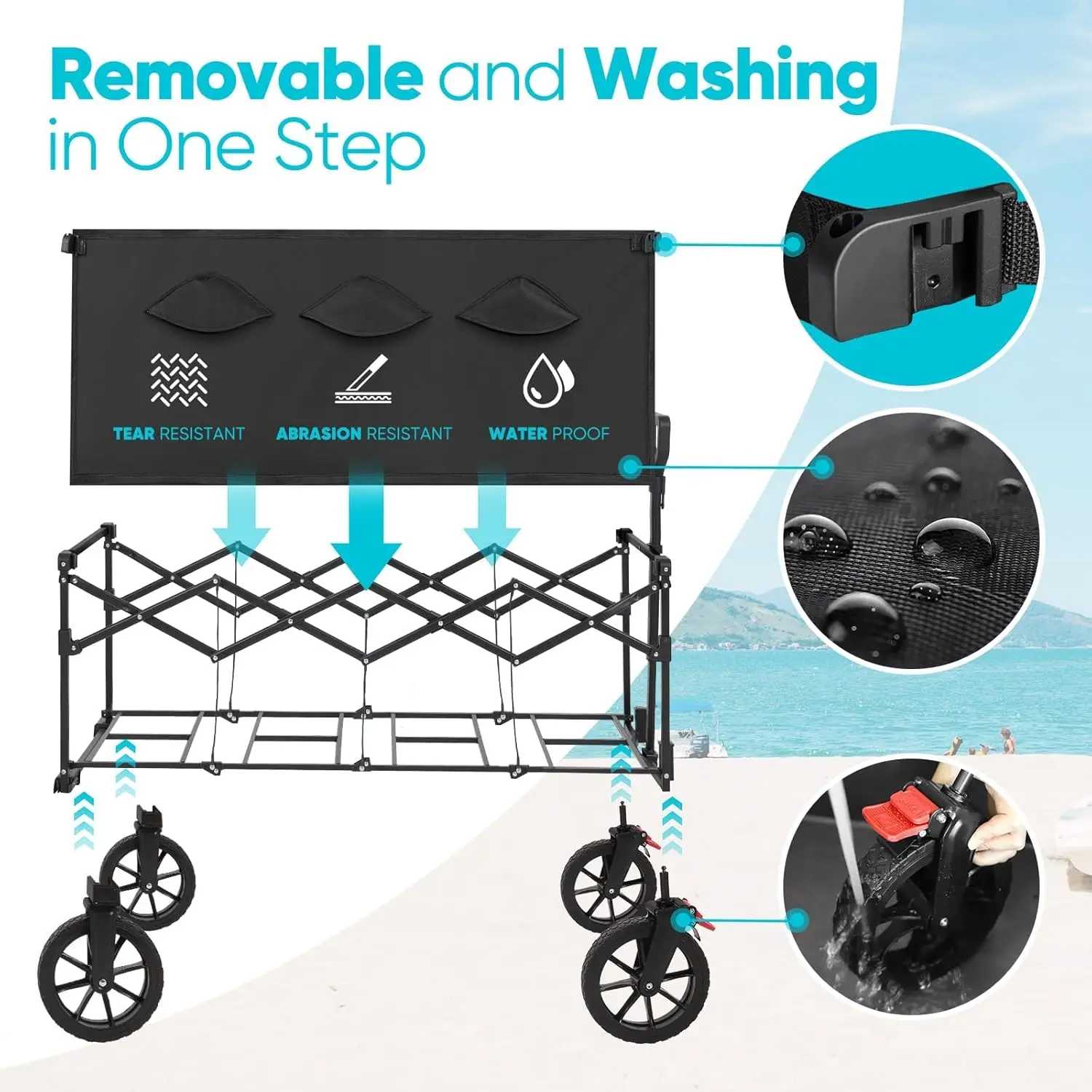 Sekey 43" Extended Collapsible Wagon 400L Large Capacity 440LBS Heavy Duty Folding Utility Garden Cart with All-Terrain Wheels