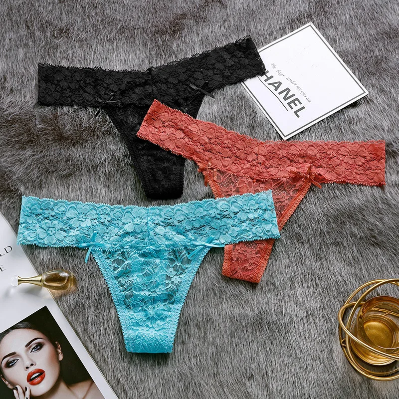 3pcs/lots Sexy Lace Panties Women Thongs Hollow Out String Seamless Underpants Tangas Low Waist T-back Plus Size S-4XL |